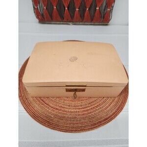MCM 1945 Farrington Texol Peach/Pink Jewelry Box W Lock & Key Rose Velvet Lined
